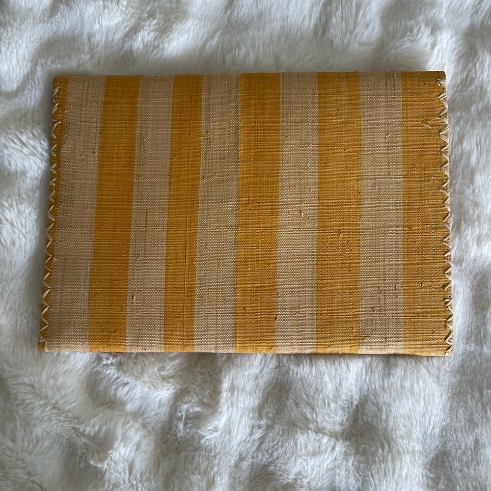 The Good People clutch bag Yellow Beige Striped women’s Raffia clutch bag New - Picture 11 of 12